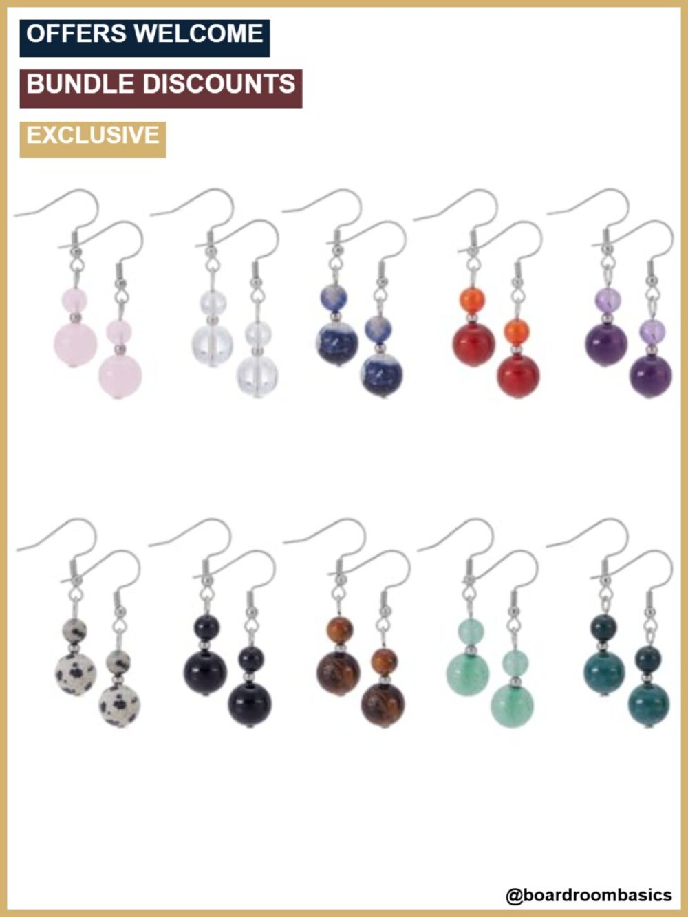 Stainless Steel Genuine Stone Beaded Dangle Earrings Crystal Gemstone